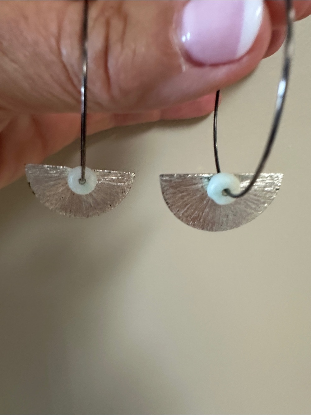 Silver Half-Moon Hoop Earrings with White Accent